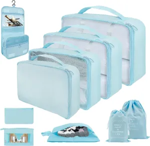 10 Set Packing Cubes for Travel, Lightweight Suitcase Luggage Organizer Bags, Travel Essentials Packing Organizers for Luggage, Packing Cubes for Carry On Suitcase in 4 Sizes with Shoe Bag, Blue