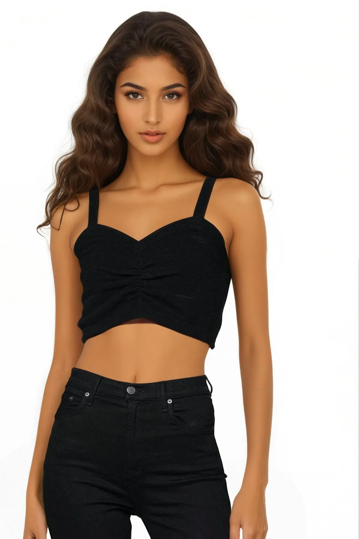 100% Cashmere Natalia Crop Cami Tank in Black