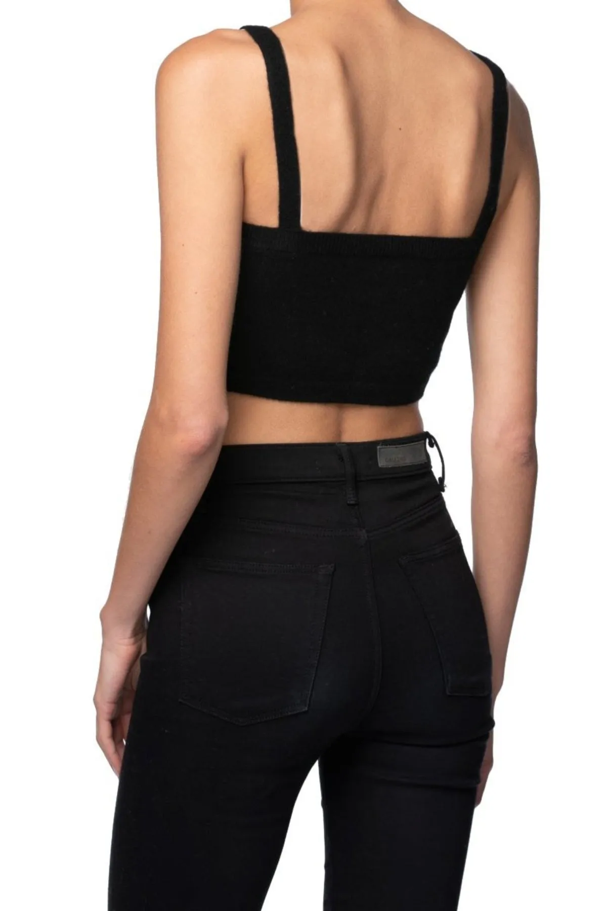 100% Cashmere Natalia Crop Cami Tank in Black