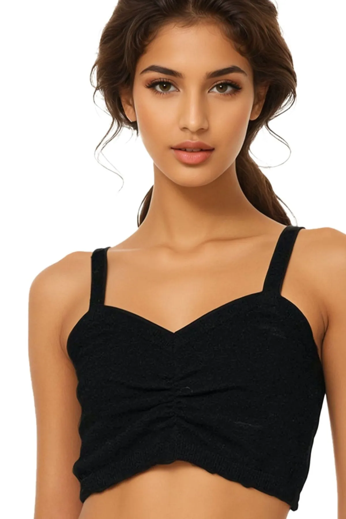 100% Cashmere Natalia Crop Cami Tank in Black