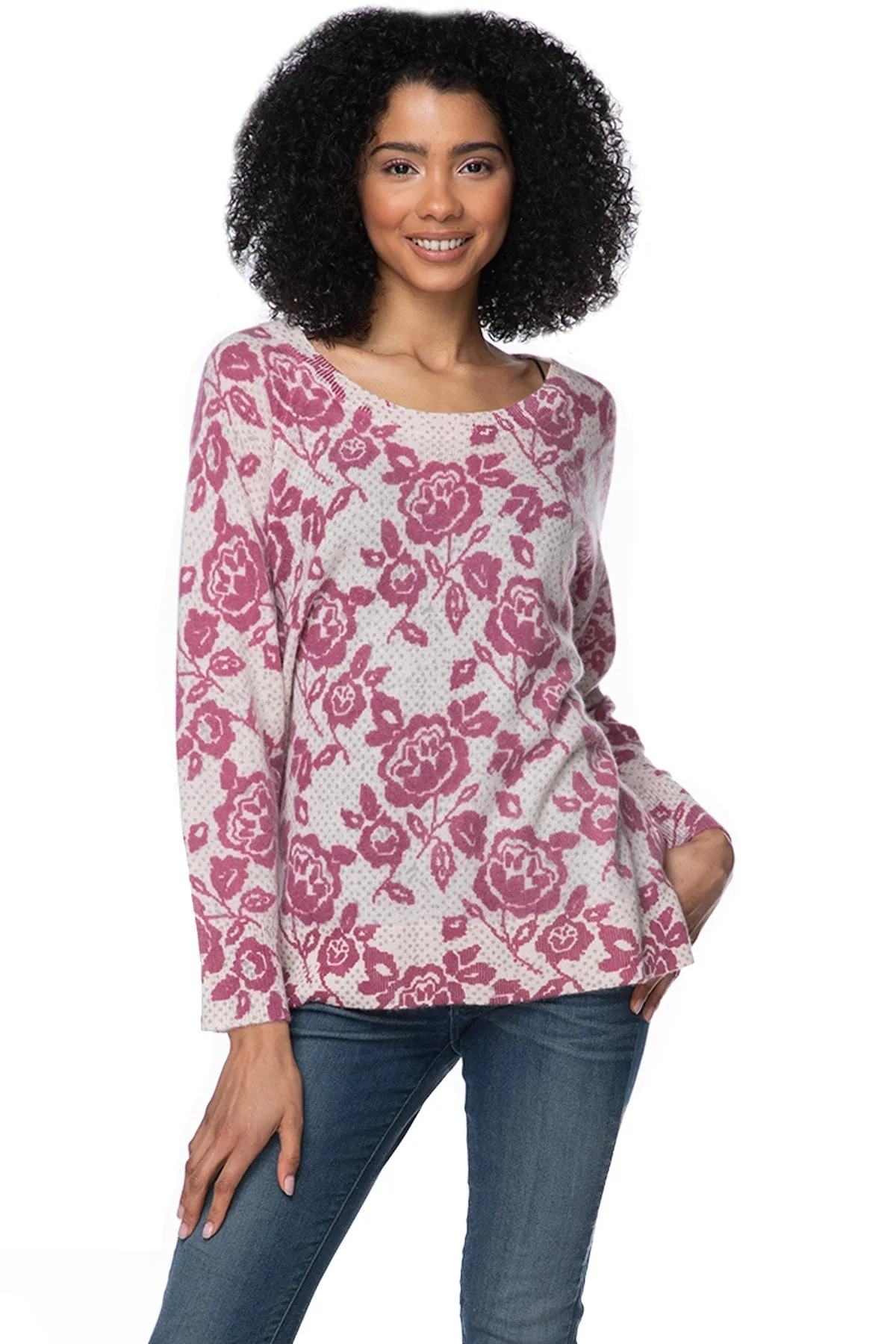 100% Cashmere Printed Comfort Crew