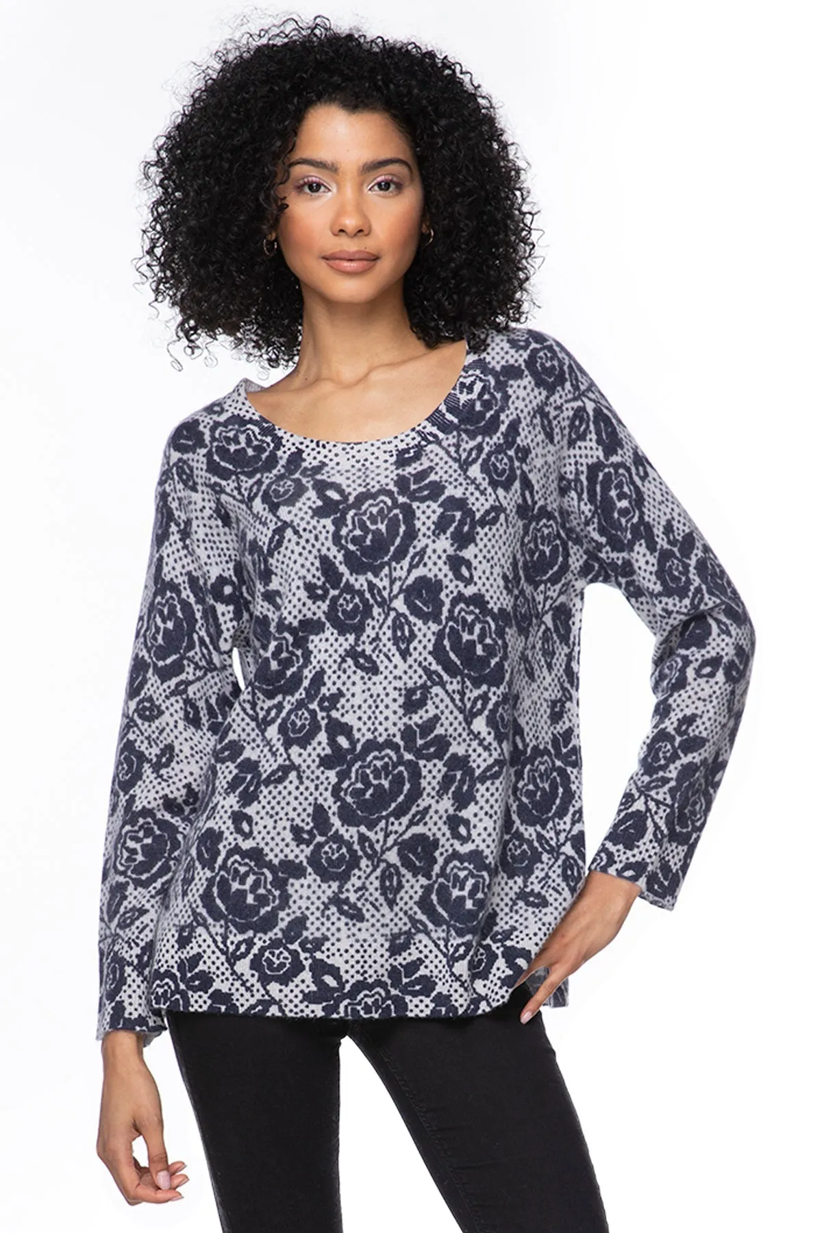 100% Cashmere Printed Comfort Crew