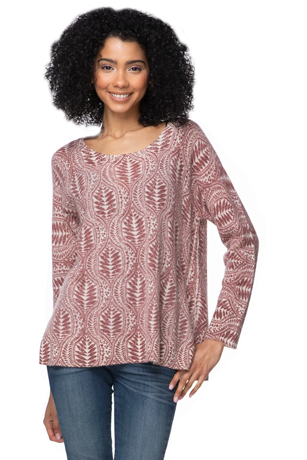 100% Cashmere Printed Comfort Crew