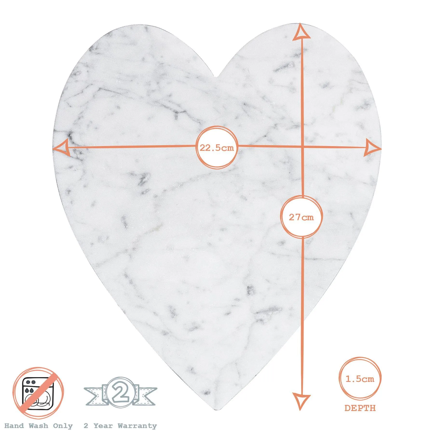 27cm x 25cm White Heart Marble Chopping Board - By Argon Tableware