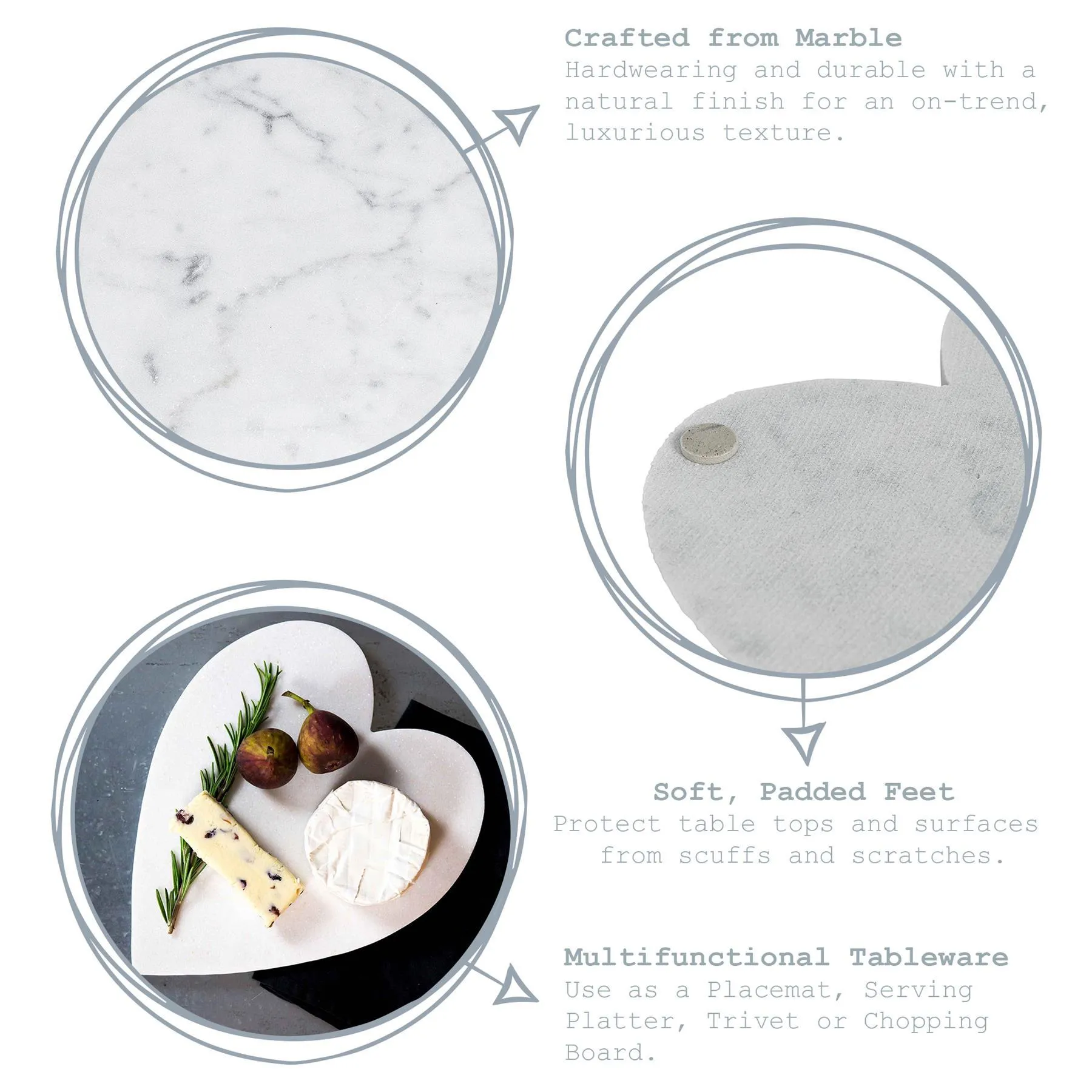 27cm x 25cm White Heart Marble Chopping Board - By Argon Tableware