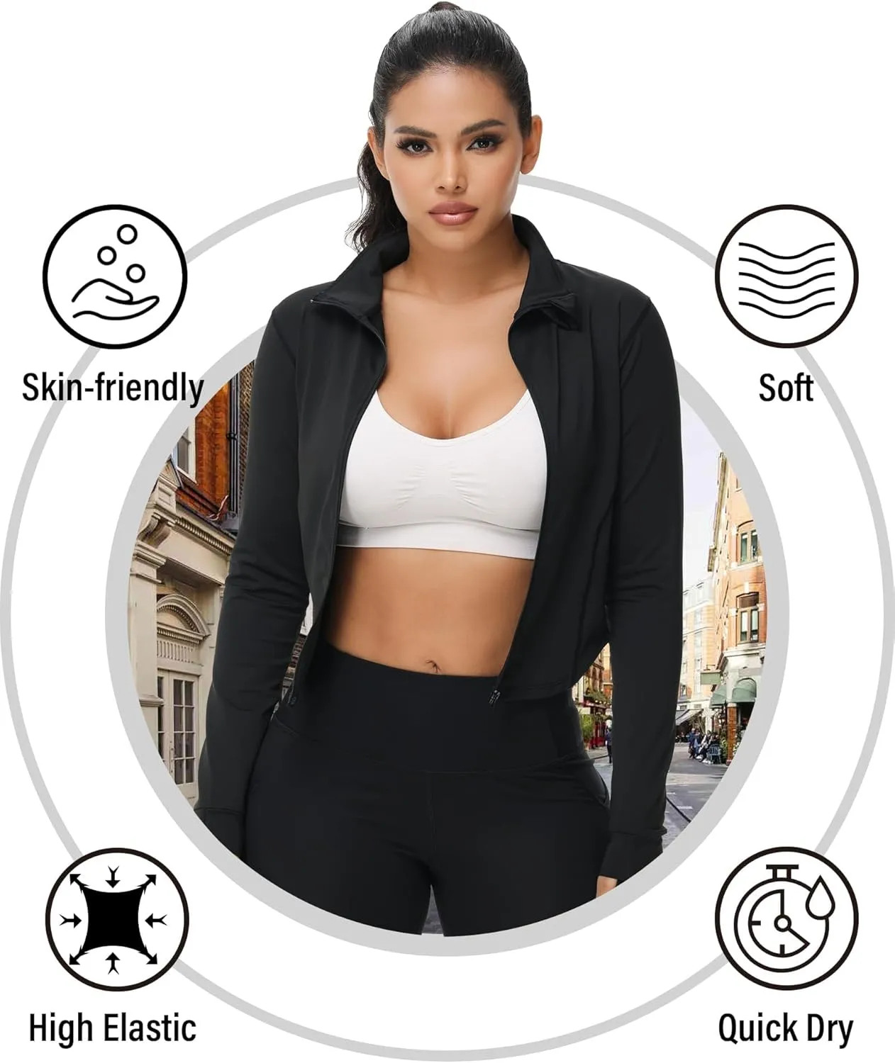 3 Pack Womens Cropped Full Zip up Workout Jacket Slim Fit Running Athletic Gym Yoga Sports Jacket with Thumb Holes