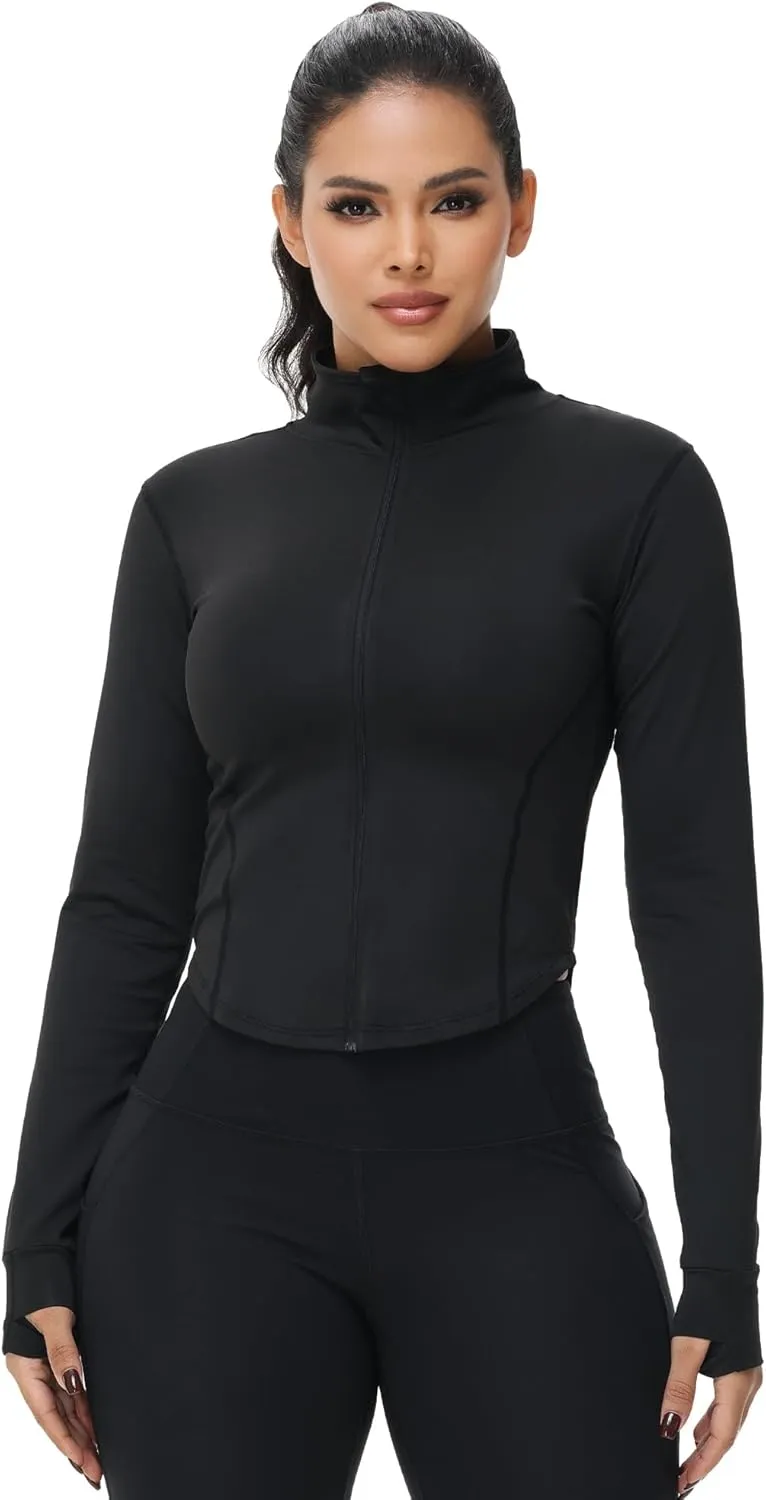3 Pack Womens Cropped Full Zip up Workout Jacket Slim Fit Running Athletic Gym Yoga Sports Jacket with Thumb Holes