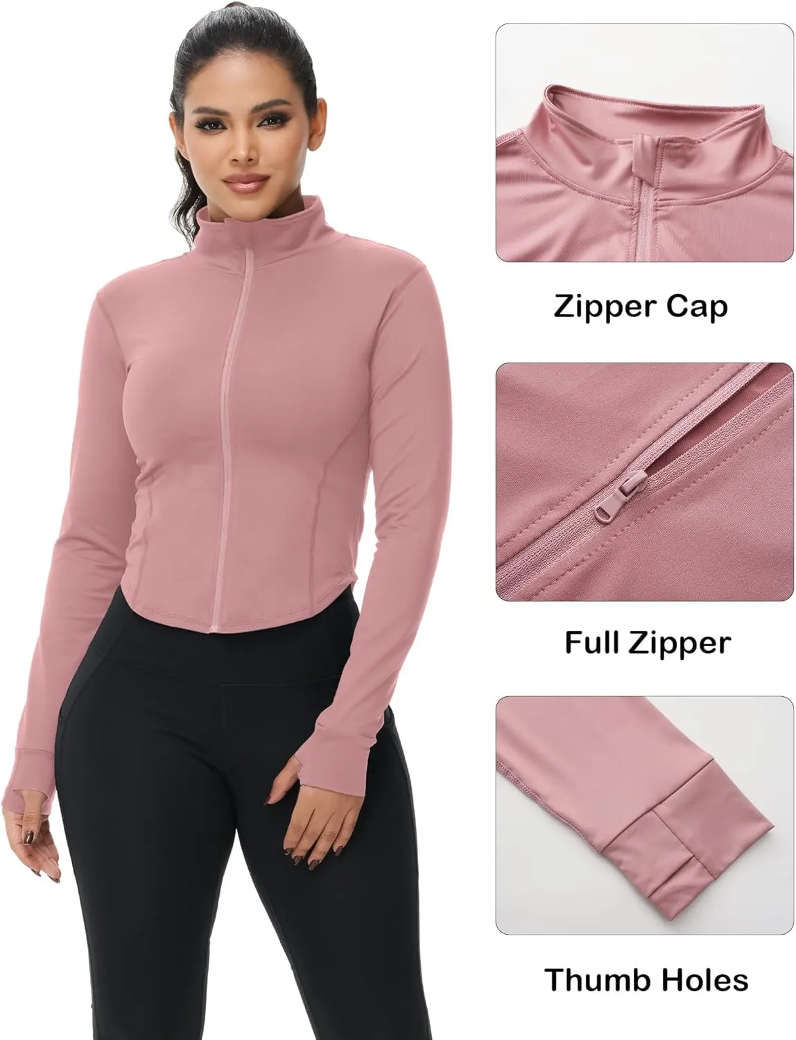 3 Pack Womens Cropped Full Zip up Workout Jacket Slim Fit Running Athletic Gym Yoga Sports Jacket with Thumb Holes
