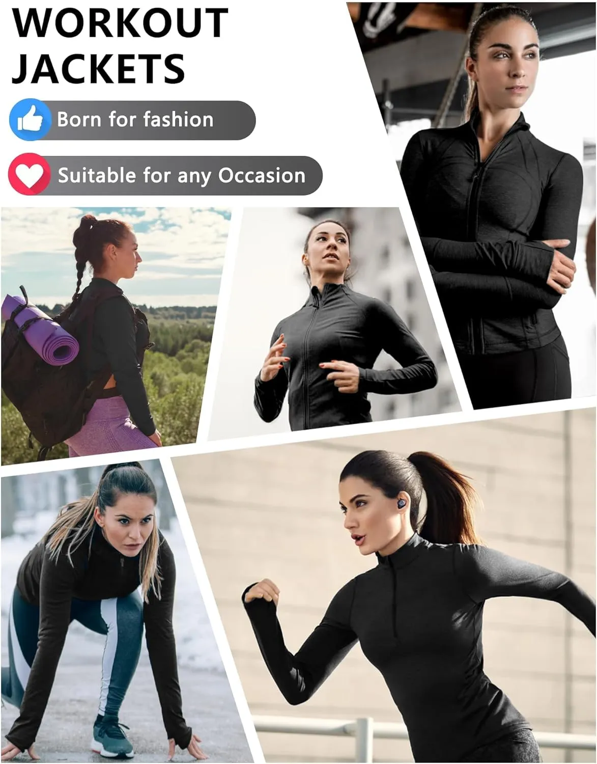 3 Pack Womens Cropped Full Zip up Workout Jacket Slim Fit Running Athletic Gym Yoga Sports Jacket with Thumb Holes
