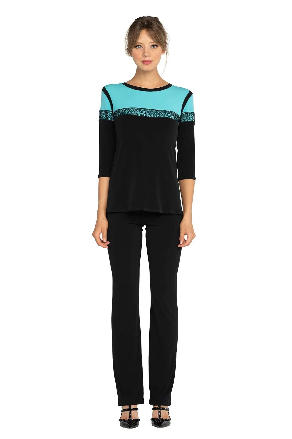 3/4 SLV Single Layered Contrast Top