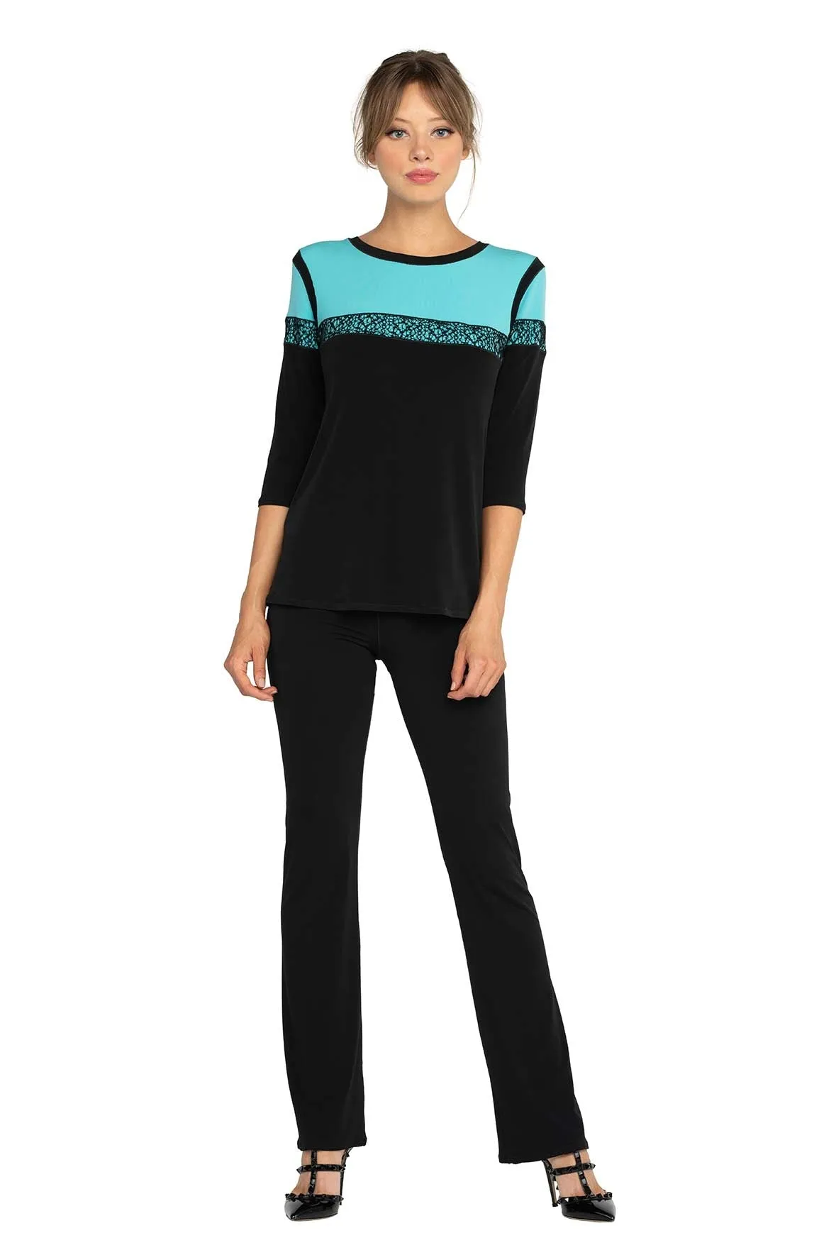 3/4 SLV Single Layered Contrast Top
