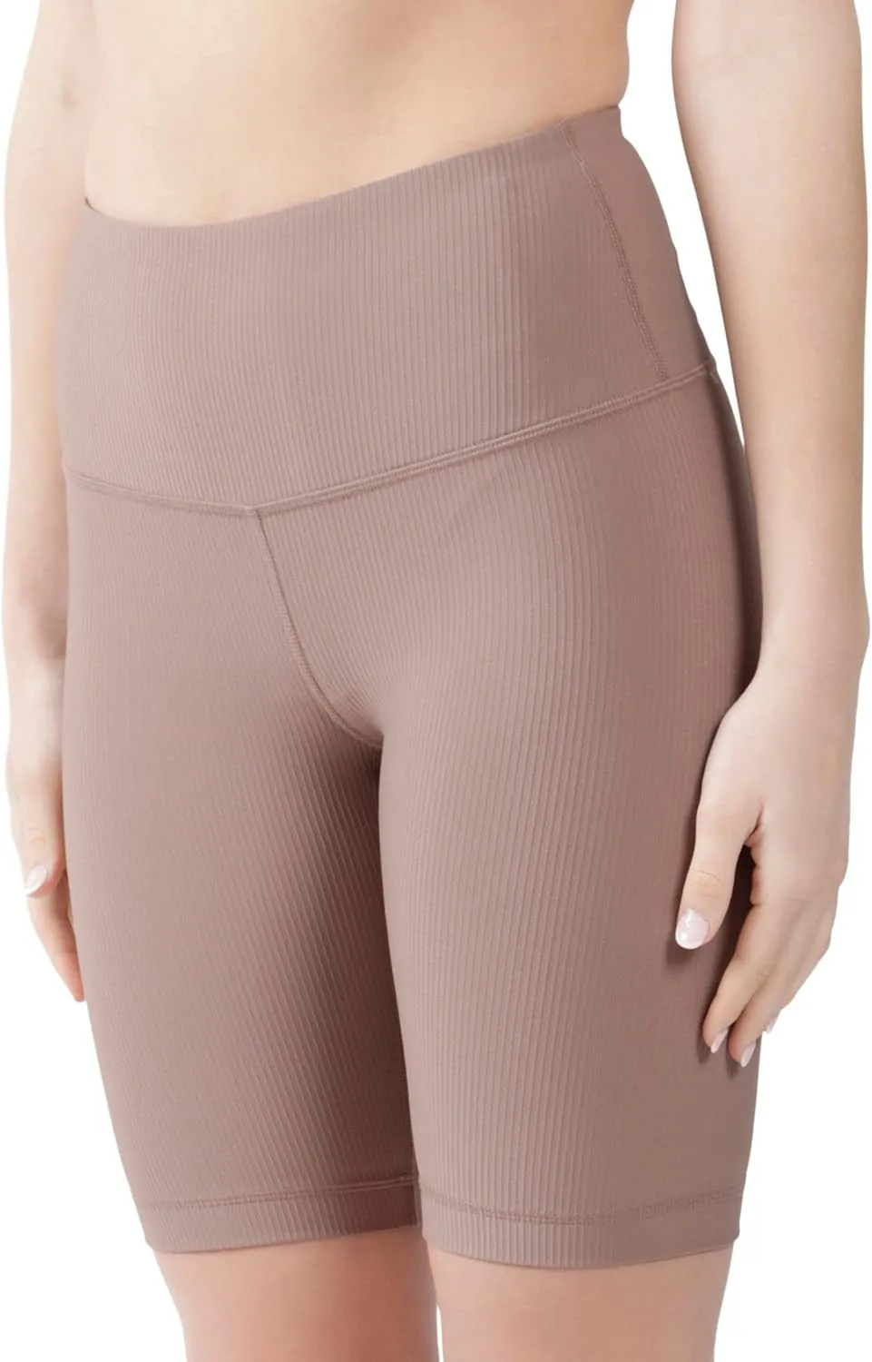 90 Degree By Reflex Womens High Waisted Biker Shorts Ribbed Workout Yoga Running Tummy Control Spandex Short