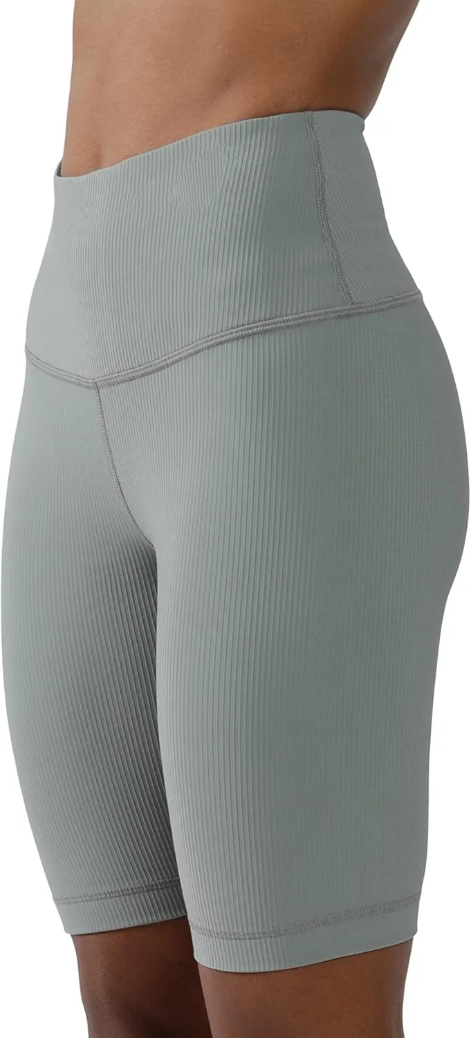 90 Degree By Reflex Womens High Waisted Biker Shorts Ribbed Workout Yoga Running Tummy Control Spandex Short