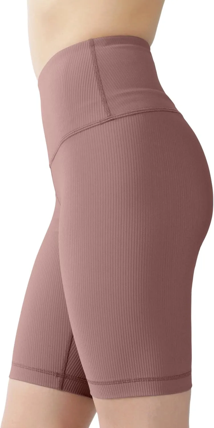 90 Degree By Reflex Womens High Waisted Biker Shorts Ribbed Workout Yoga Running Tummy Control Spandex Short