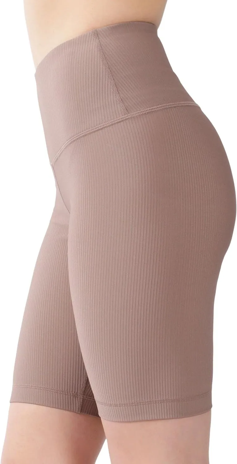 90 Degree By Reflex Womens High Waisted Biker Shorts Ribbed Workout Yoga Running Tummy Control Spandex Short