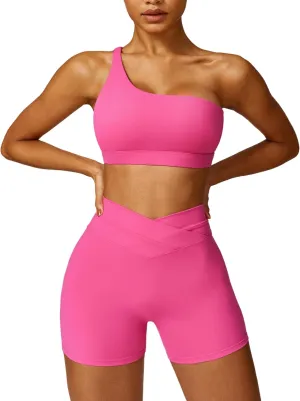 ABOCIW Workout Sets for Women Crossover High Waist Biker Shorts One Shoulder Sports Bra 2 Piece Gym Yoga Outfits