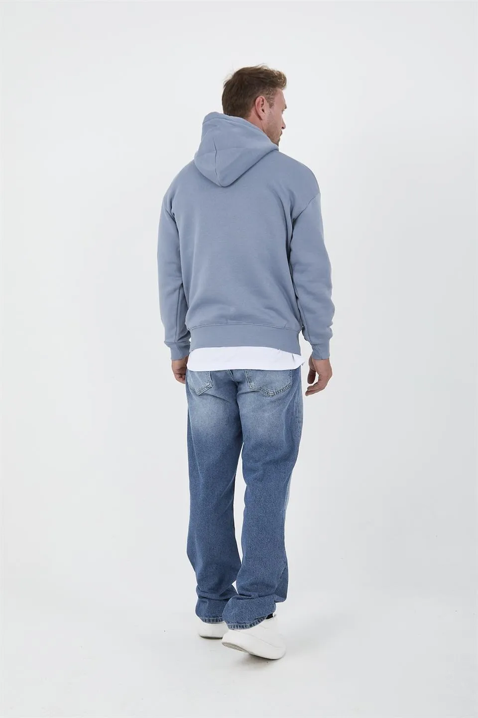 açikmavi erkek oversize kapüşonlu kanguru cepli sweatshirt