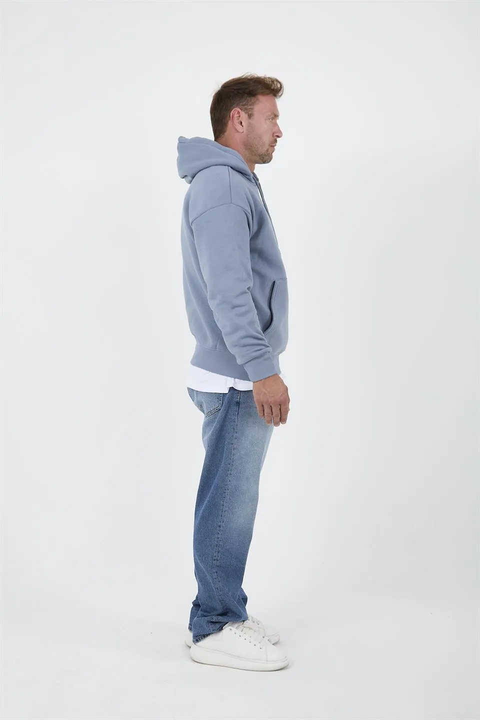açikmavi erkek oversize kapüşonlu kanguru cepli sweatshirt