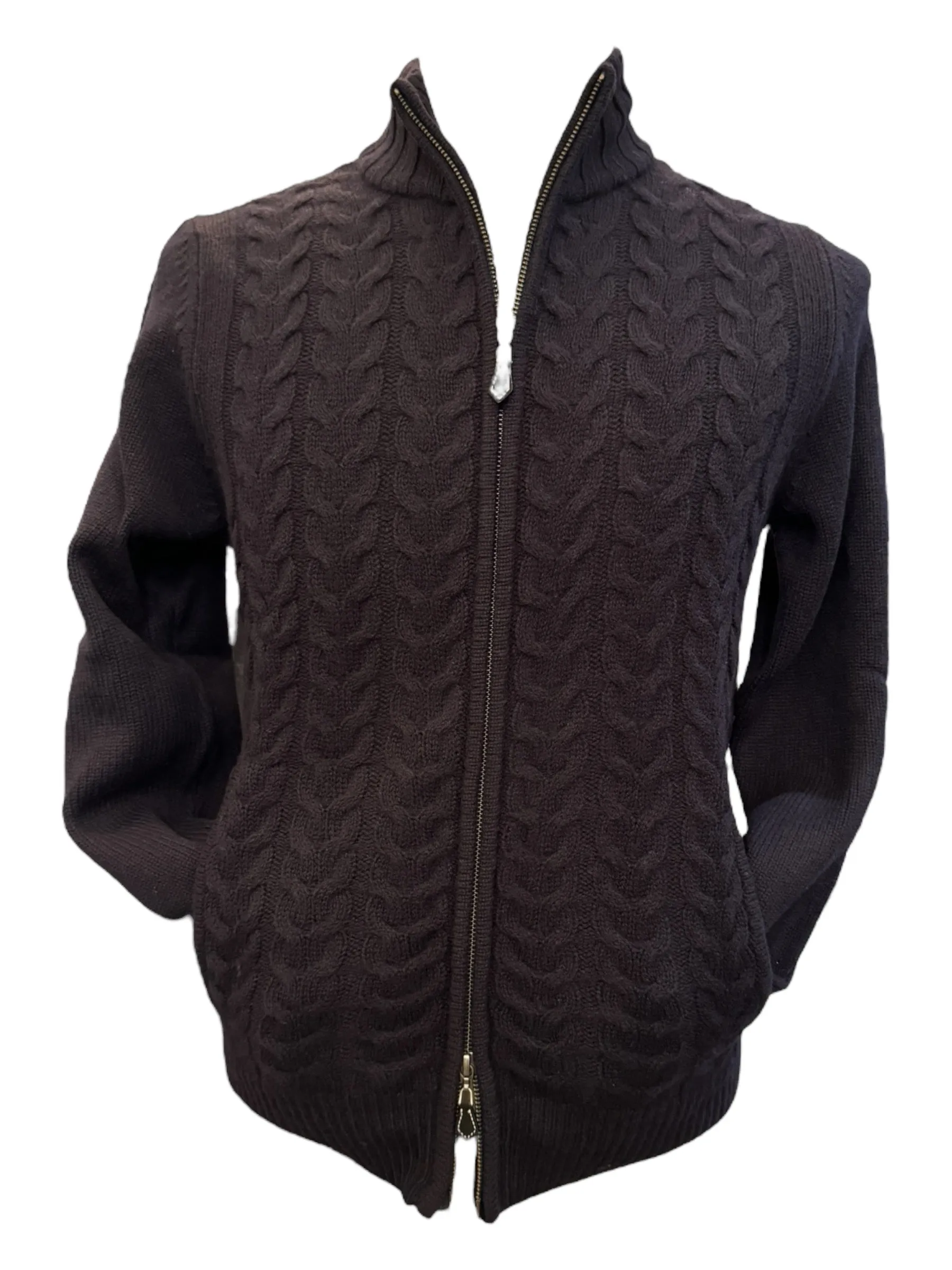Alan Paine Hawkser Cable Zip Front Mock Neck Sweater Navy