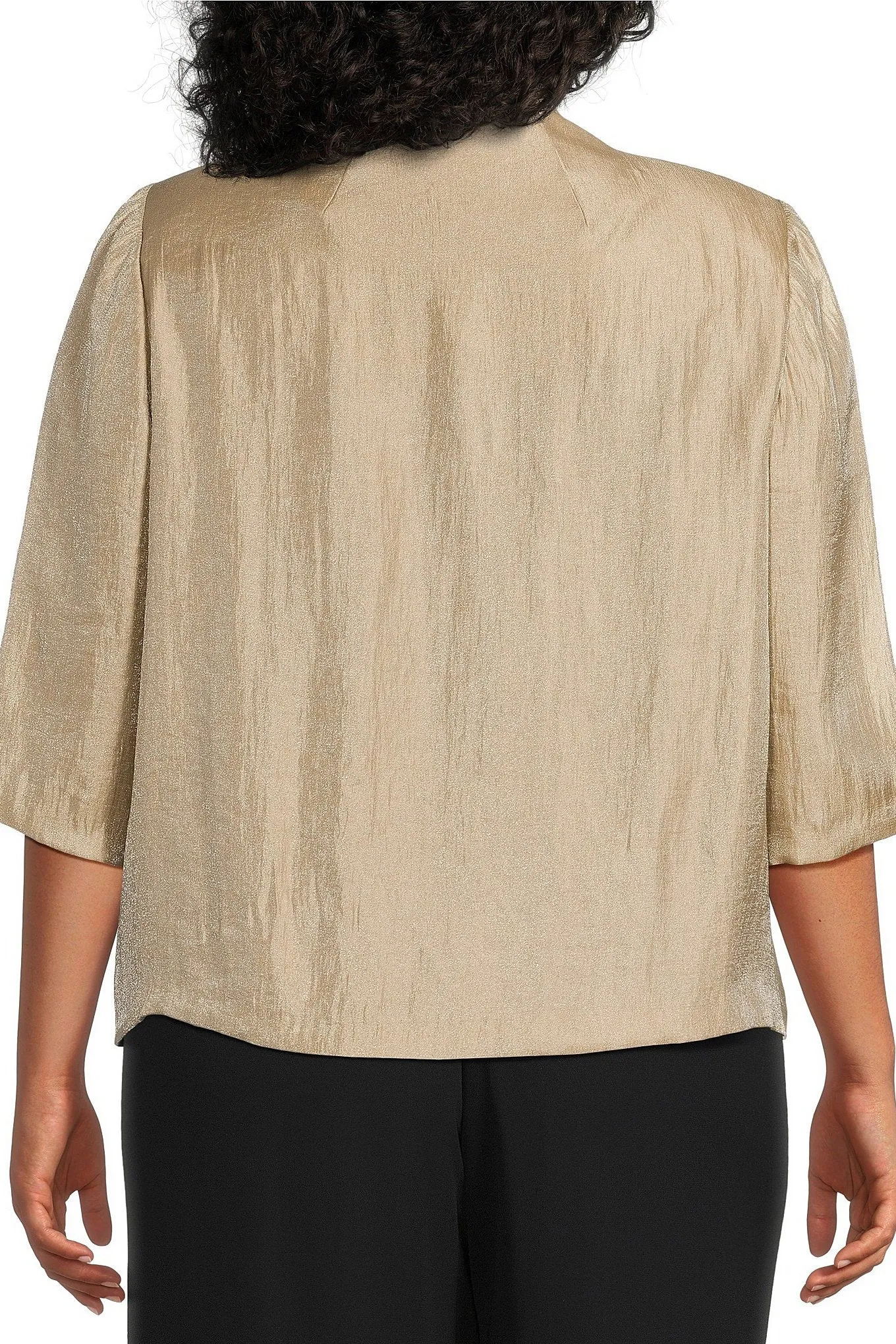Alex Evenings 3/4 Sleeve V-Neck Asymmetric Overlay Hem Blouse (Plus Size)