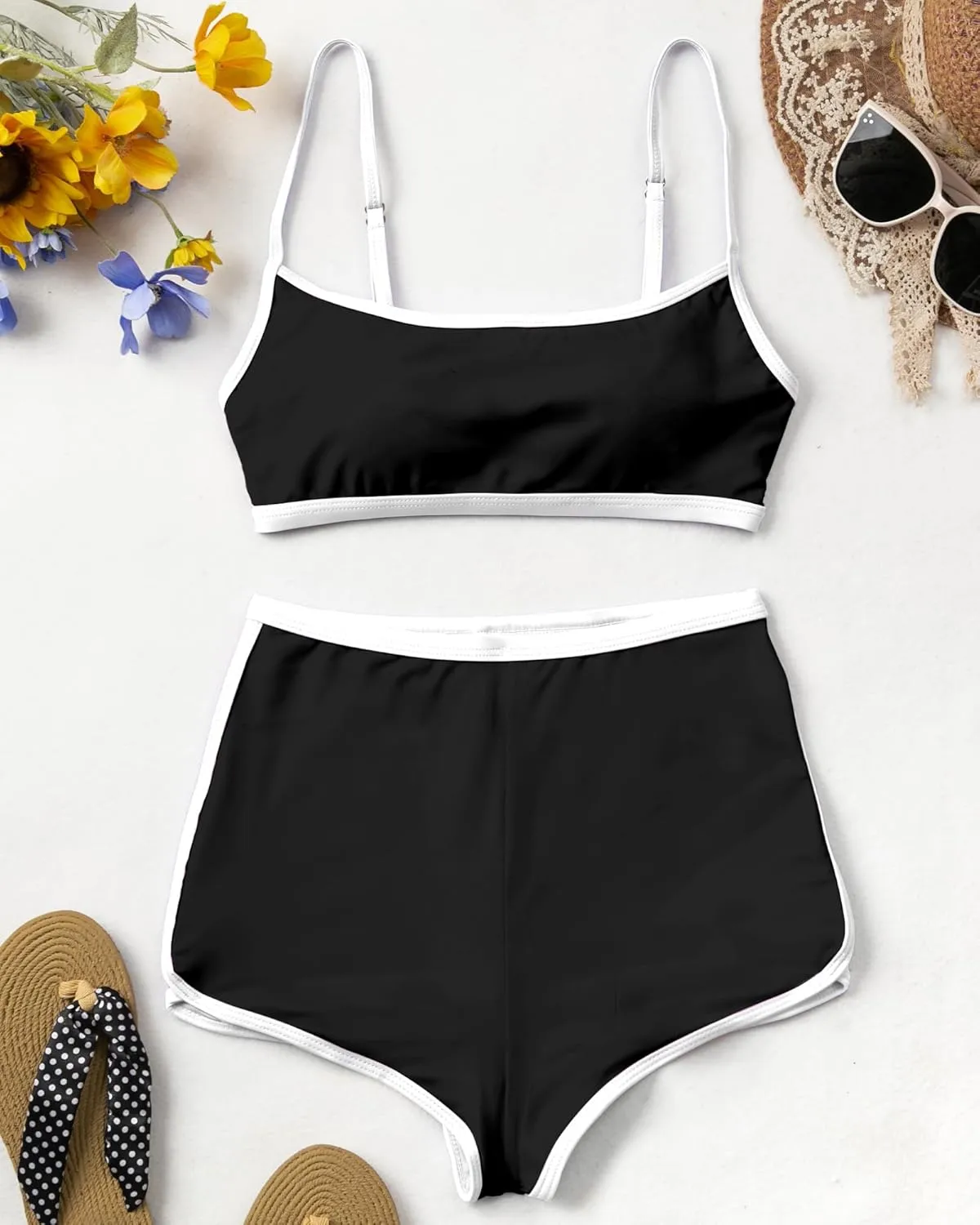 AngiMelo High Waisted Bikini Sets for Women Two Piece Tummy Control Swimsuits Modest Bathing Suit Shorts Swim Suits Teens