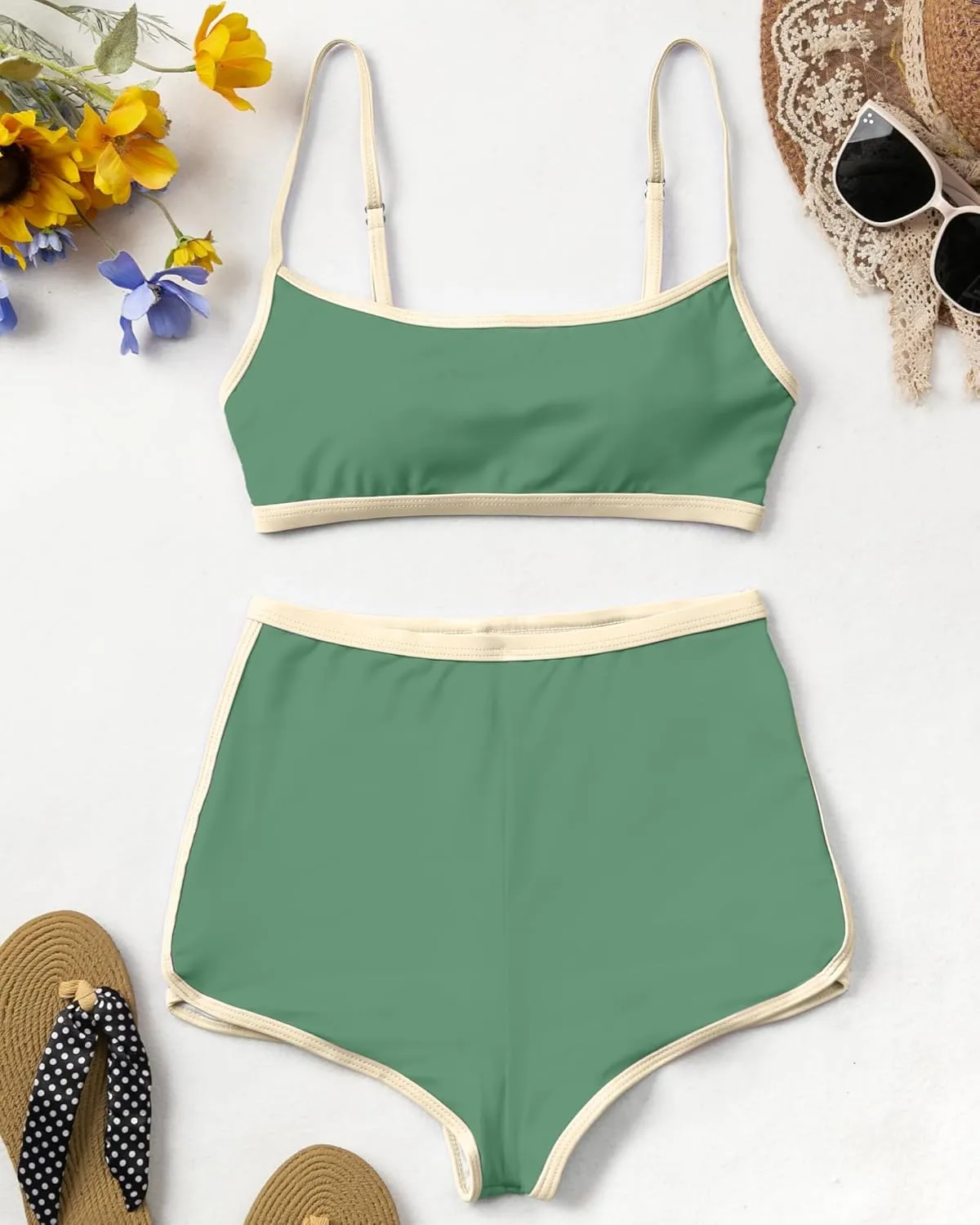 AngiMelo High Waisted Bikini Sets for Women Two Piece Tummy Control Swimsuits Modest Bathing Suit Shorts Swim Suits Teens