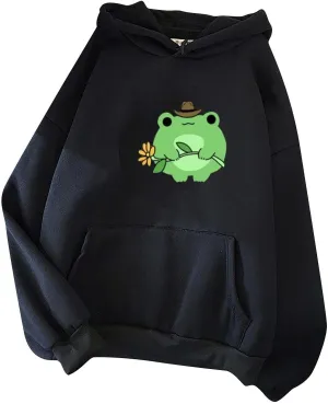 Attine Cute Frog Hoodie for Womens 2024 Long Sleeve Patchwork Sweatshirts Kawaii Frog Graphic Pullover with Pocket