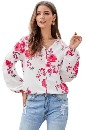 Ballon Sleeve Floral Shirt Top