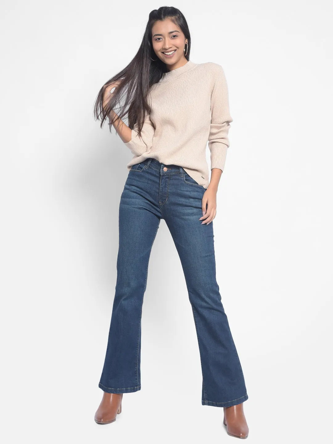 Beige High-Neck Sweaters