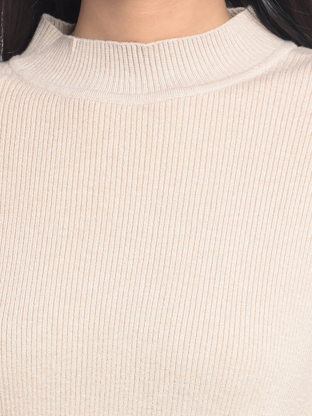 Beige High-Neck Sweaters