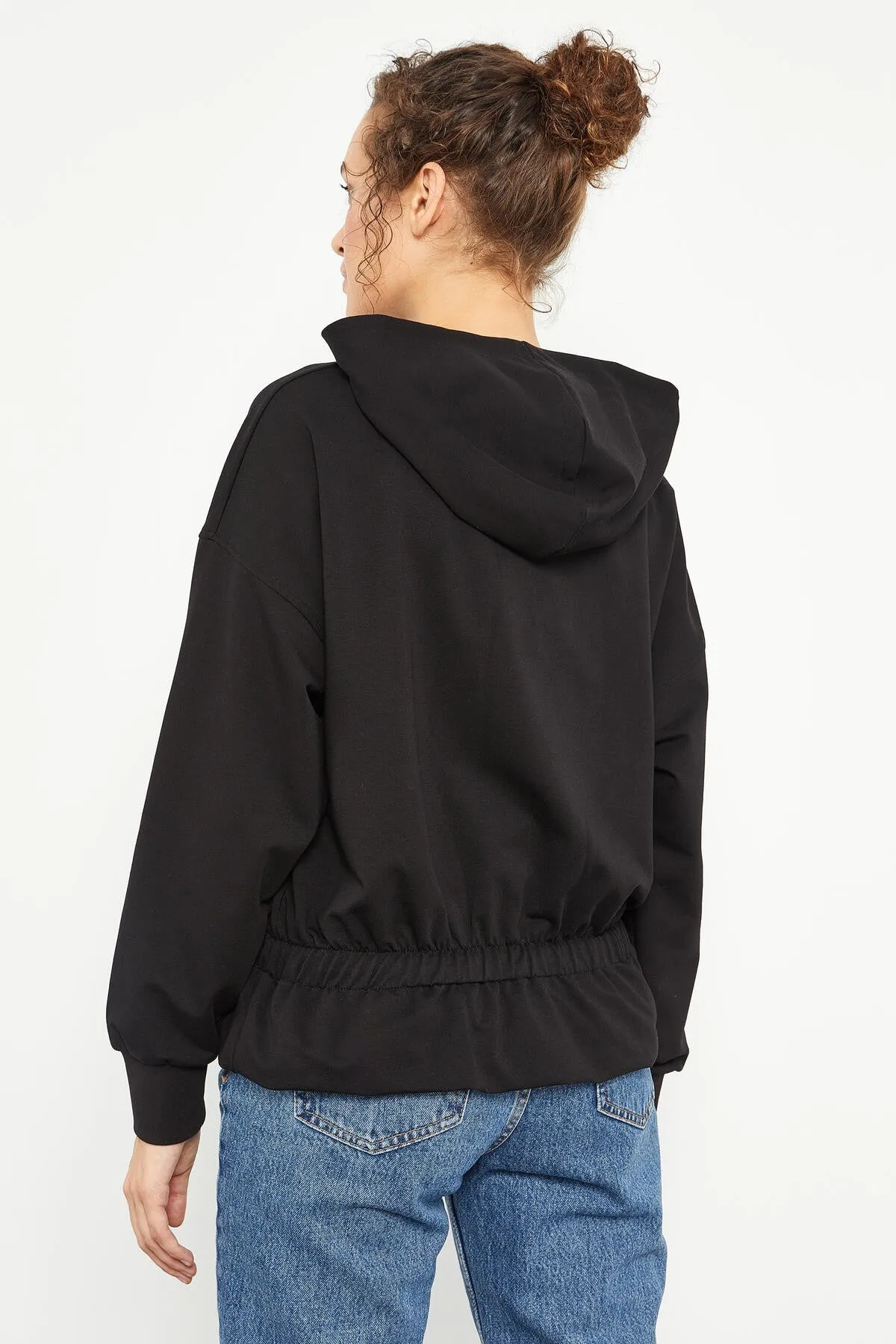 beli büzgülü kapüşonlu kadin oversize sweatshirt - 97159