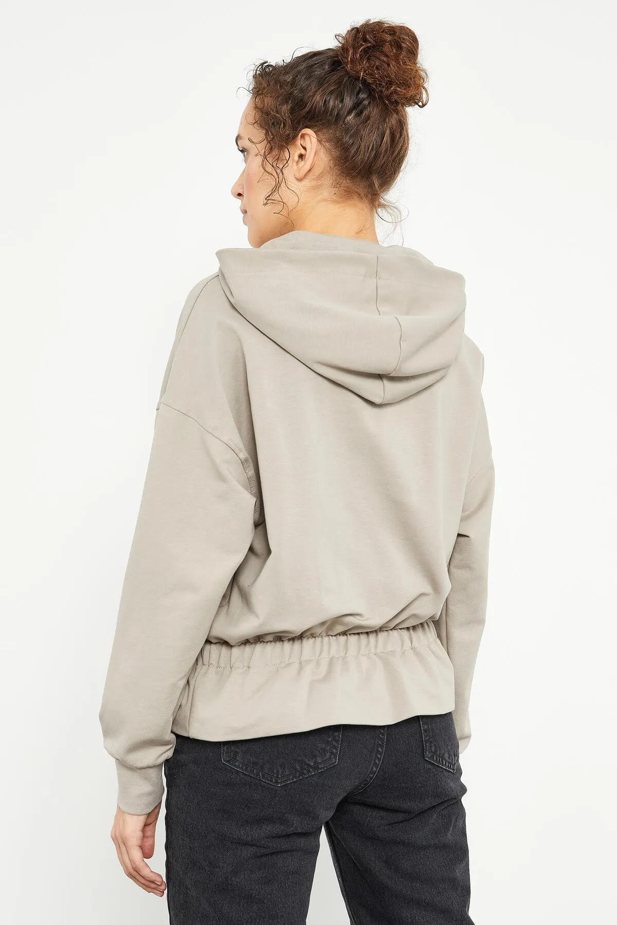 beli büzgülü kapüşonlu kadin oversize sweatshirt - 97159