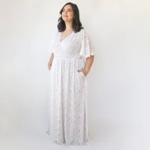 Bestseller Curvy  Butterfly Sleeves Ivory Wedding Dress With Pockets #1314