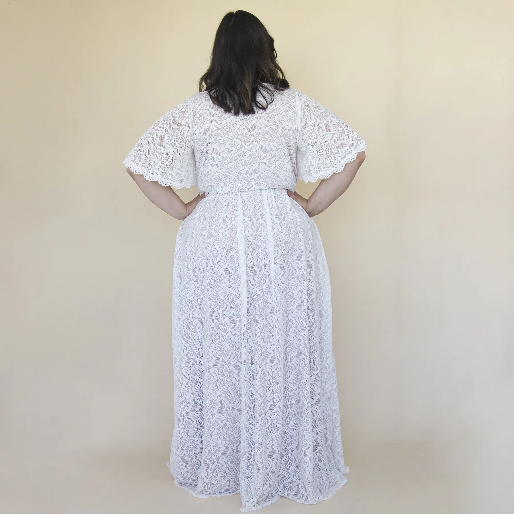 Bestseller Curvy  Butterfly Sleeves Ivory Wedding Dress With Pockets #1314