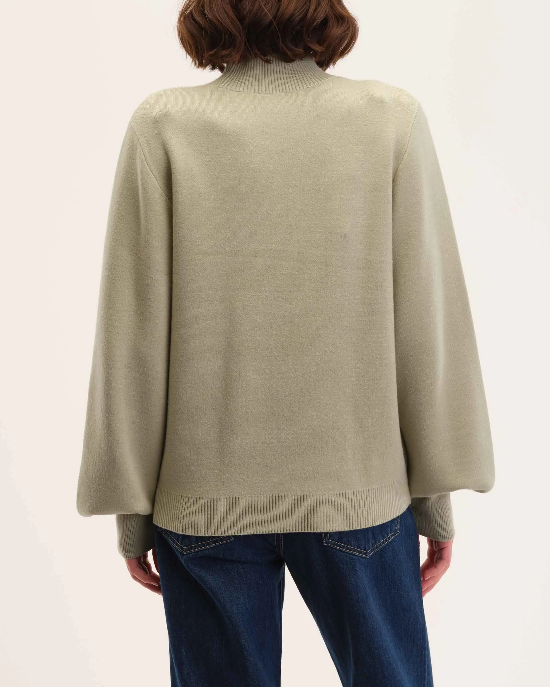 Blouson Sleeve Mock Neck Pullover