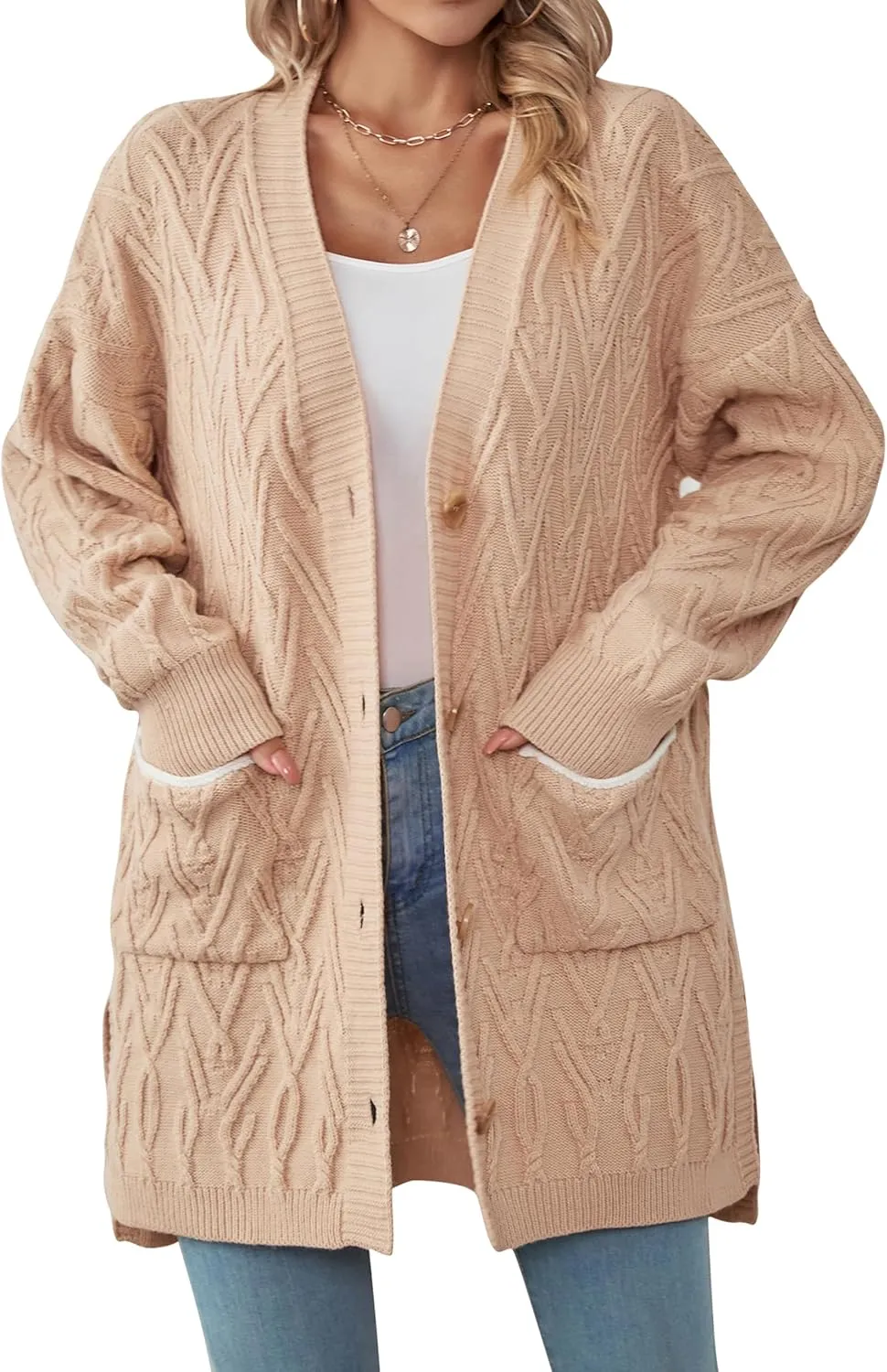 BMJL Womens Fall/Winter Cardigans Hooded Cable Knit Sweaters Oversized Open Front Coats with Pockets 2023