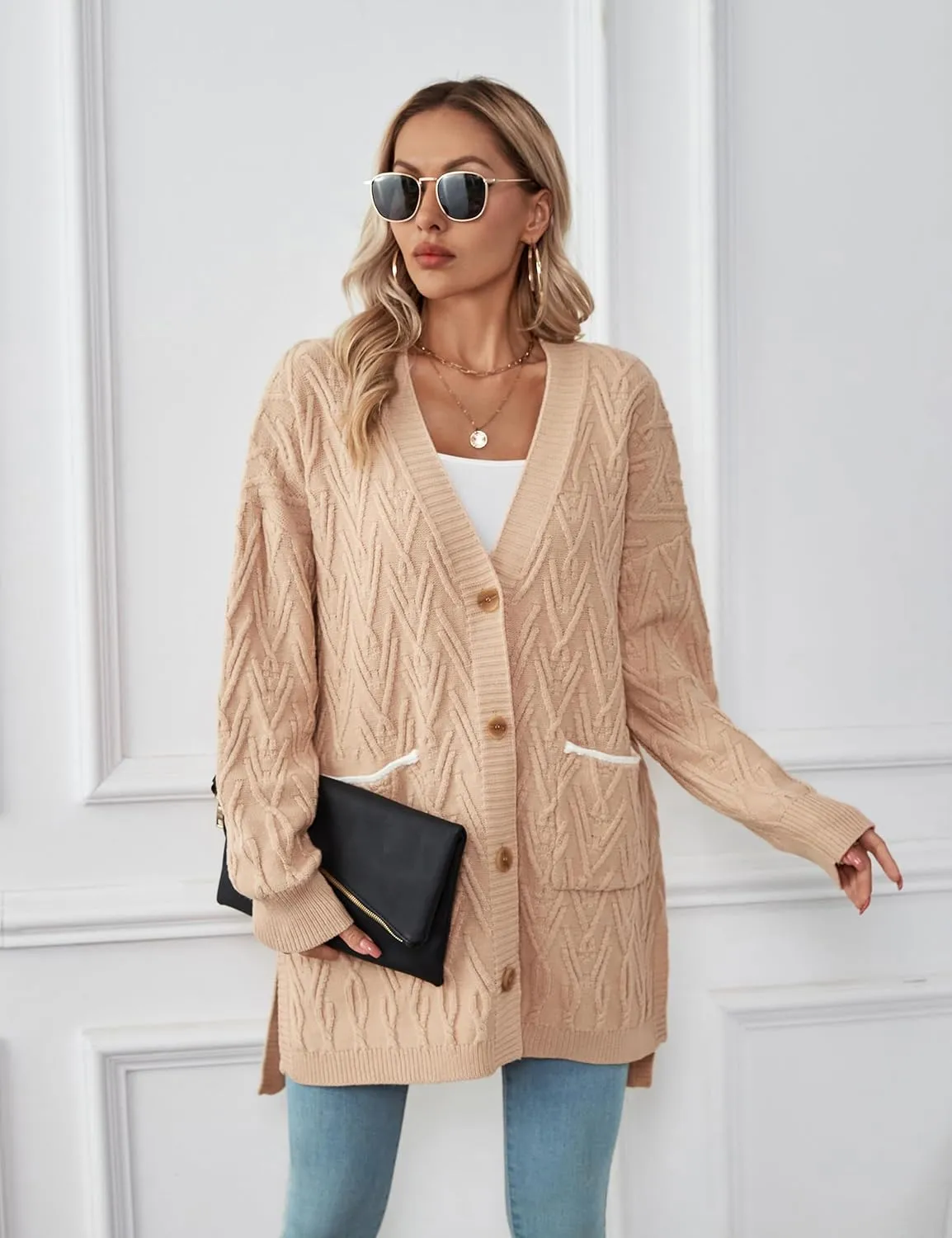 BMJL Womens Fall/Winter Cardigans Hooded Cable Knit Sweaters Oversized Open Front Coats with Pockets 2023
