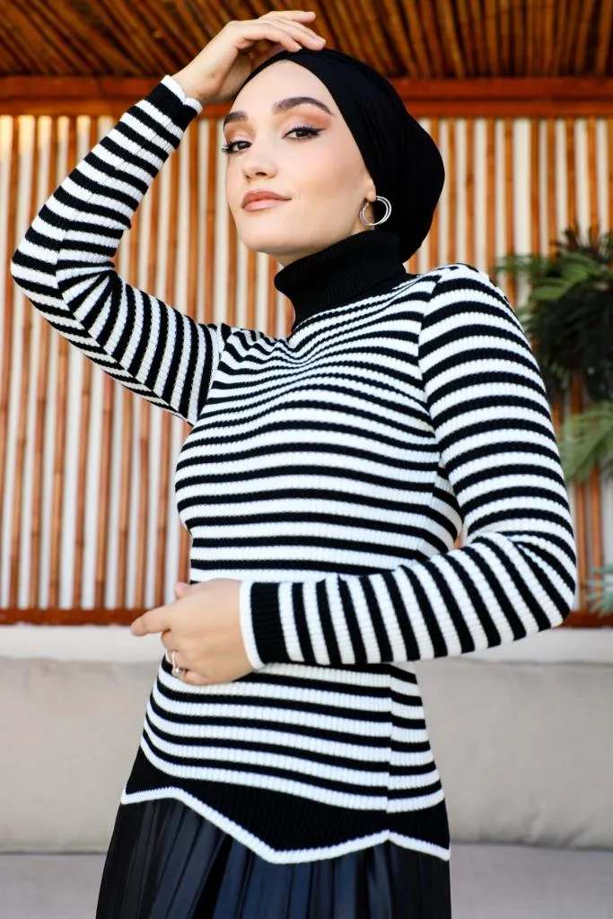 BNG Women Striped Knit Bodysuit Black - Clermont