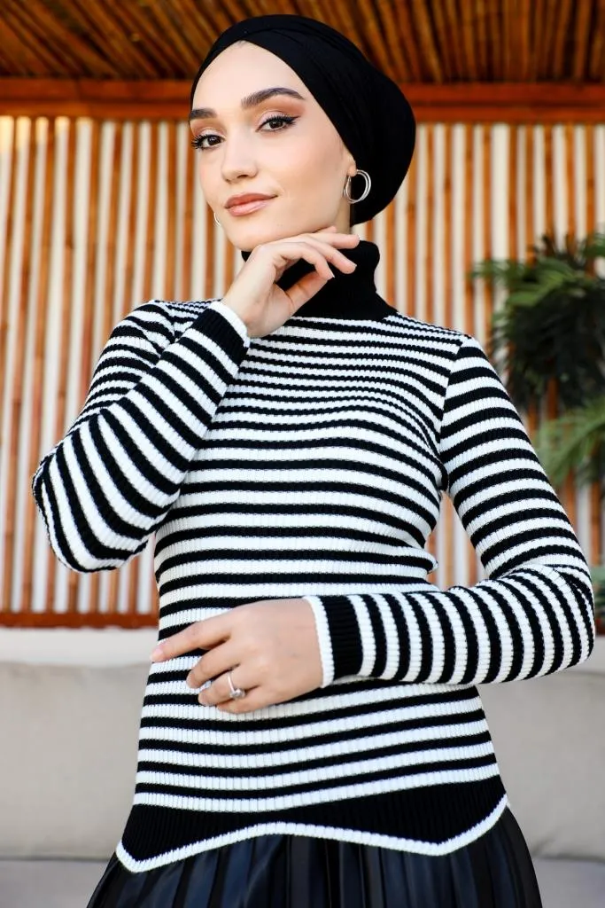 BNG Women Striped Knit Bodysuit Black - Clermont
