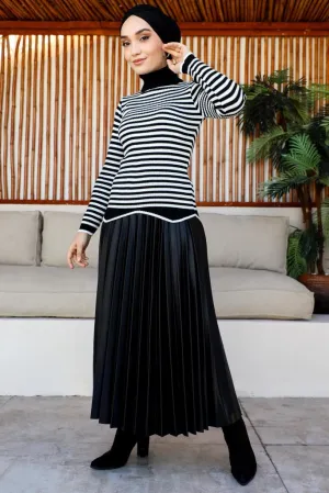 BNG Women Striped Knit Bodysuit Black - Clermont