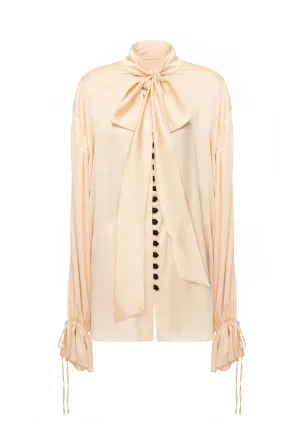 Bow-Neck Flared-Cuff Shirt
