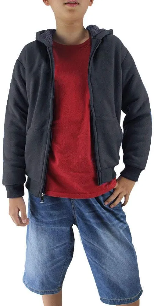 Boys Hoodies Full Zip Up Sherpa Lined Fleece Lined Athletic Youth Kids Sweatshirts,Size 8-16