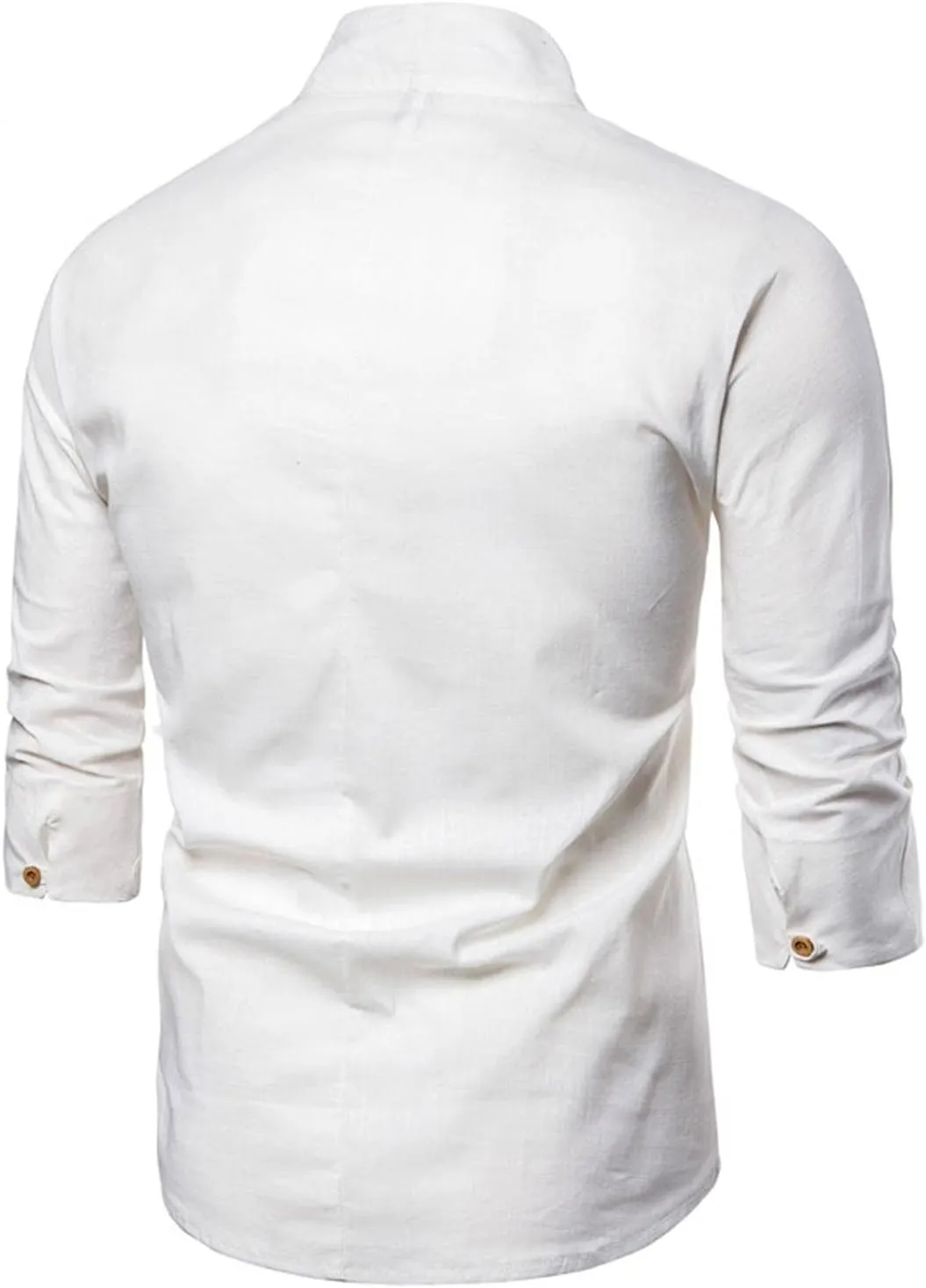 Burband Mens 3/4 Sleeve Cotton Linen V Neck Shirts Hipster Slim Fit Stand Collar Chef Coats Big and Tall Beach Yoga Tops