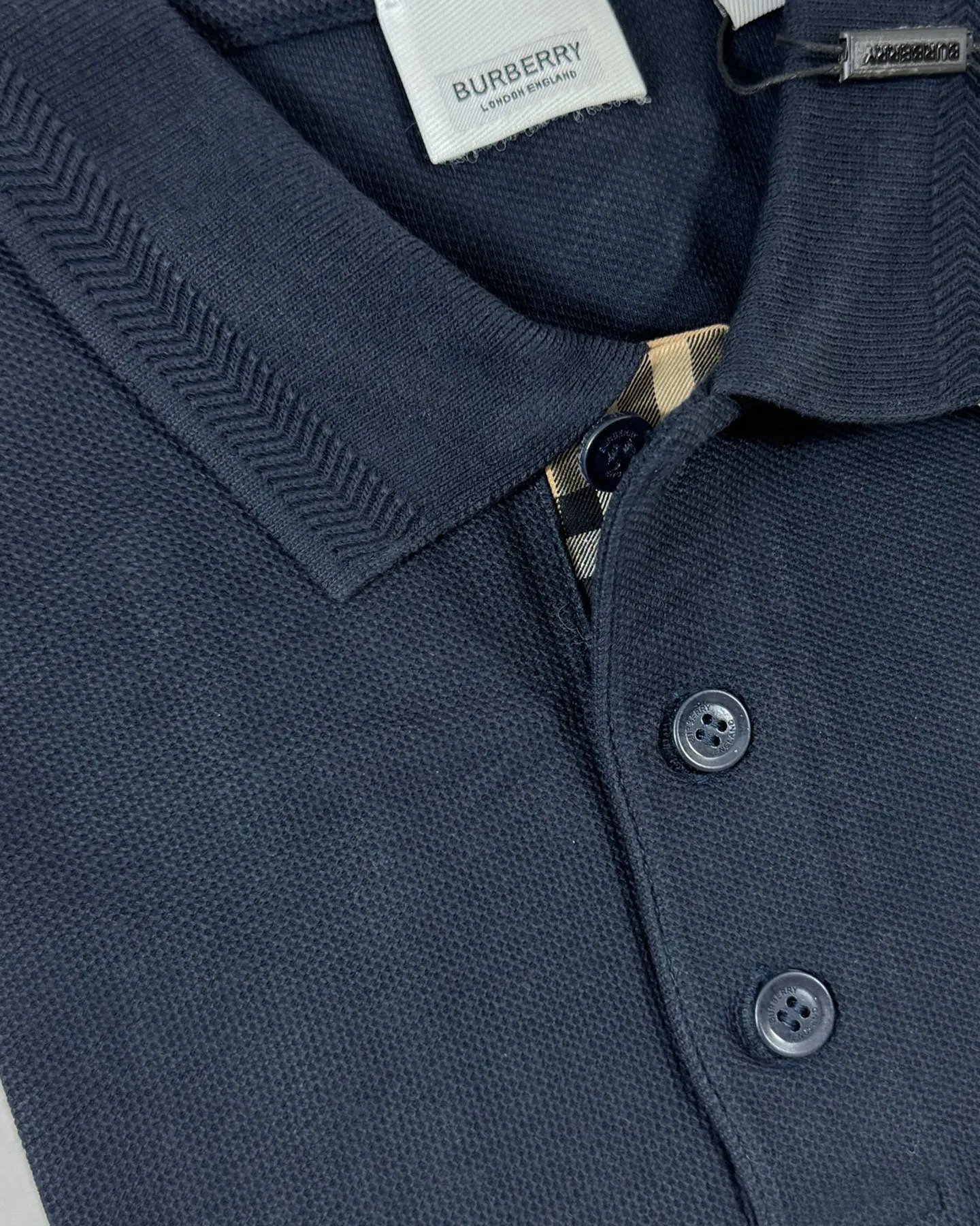 Burberry Men Polo Shirt Eddie Coal Blue Cotton L REDUCED - SALE