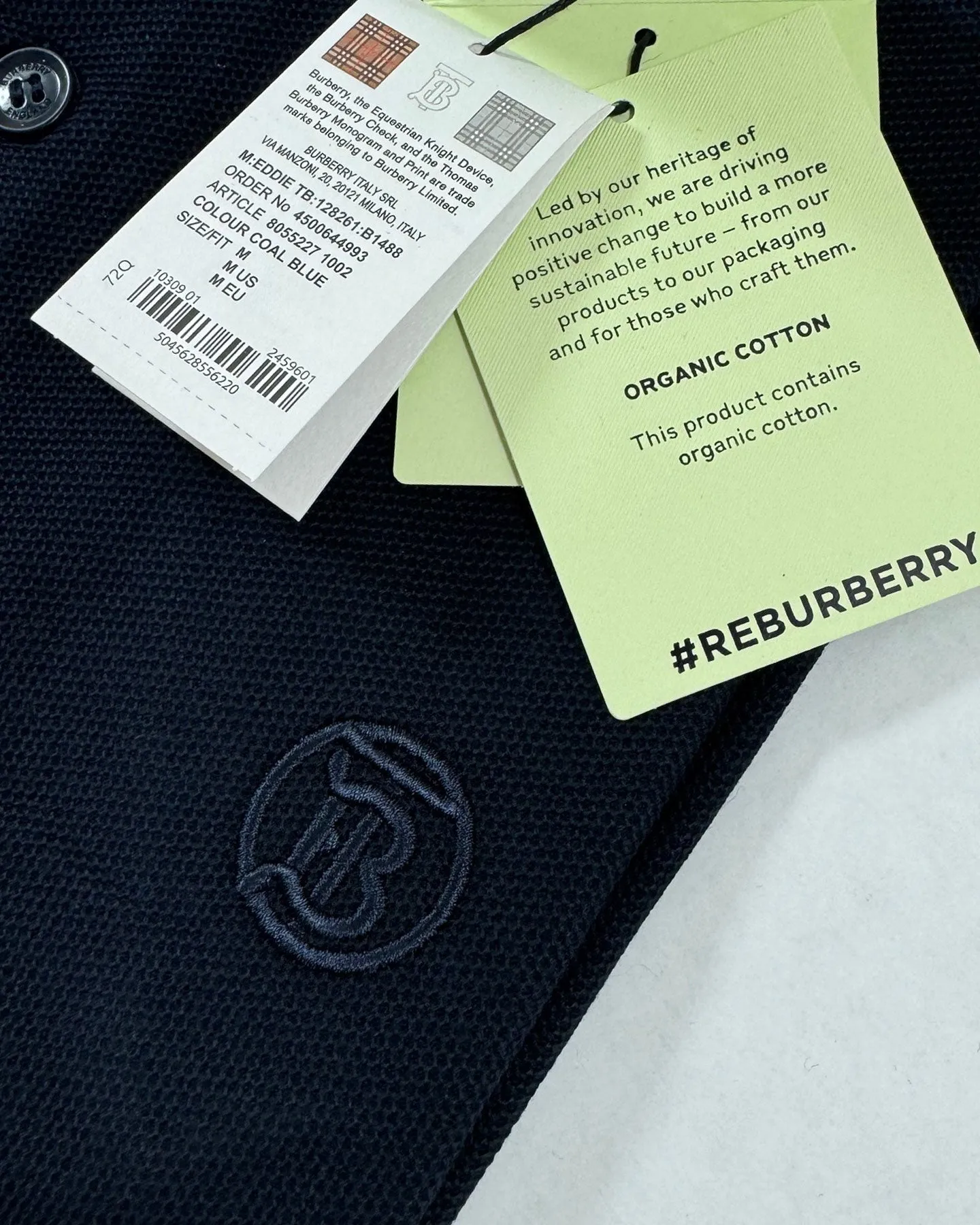 Burberry Men Polo Shirt Eddie Coal Blue Cotton L REDUCED - SALE