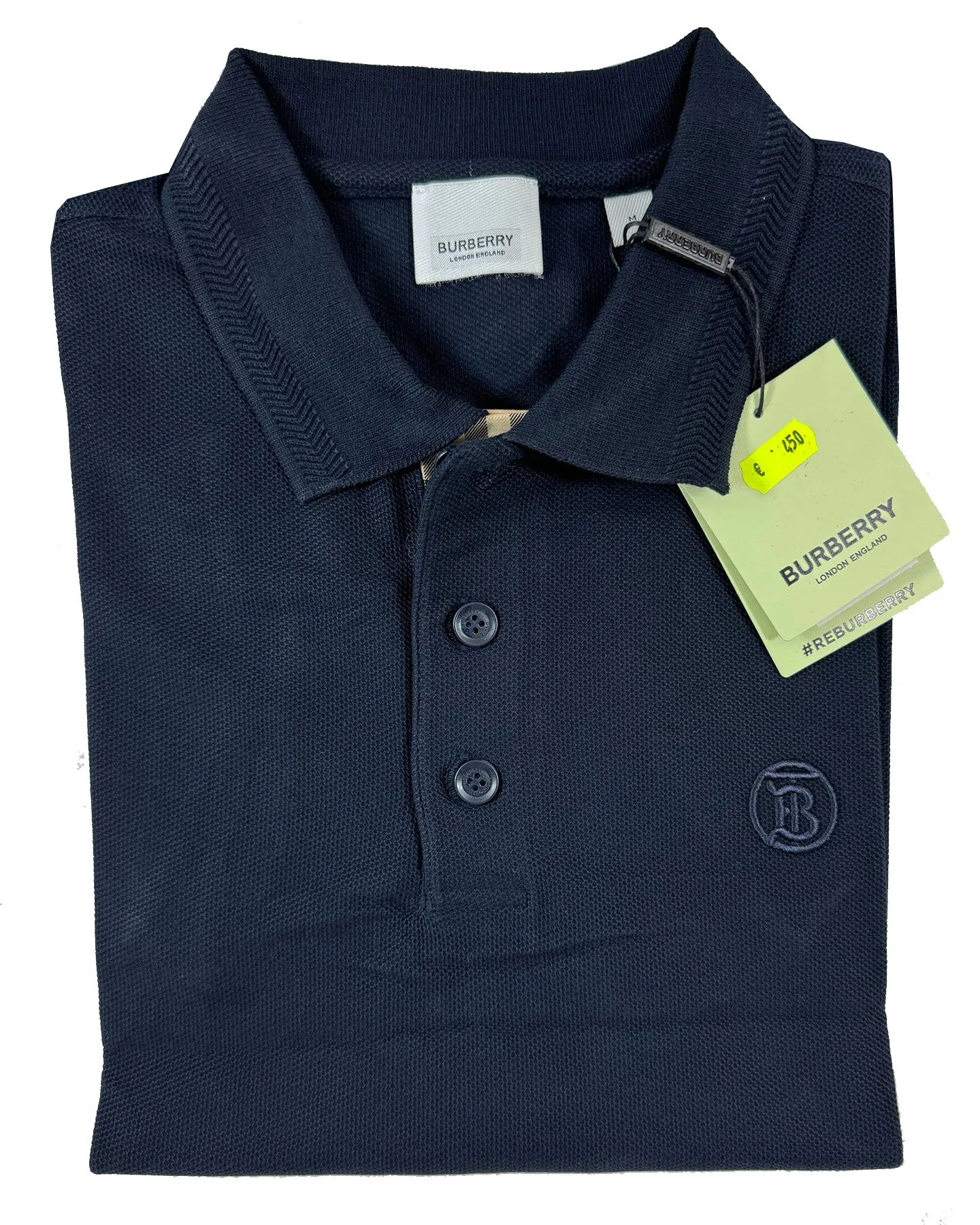 Burberry Men Polo Shirt Eddie Coal Blue Cotton L REDUCED - SALE