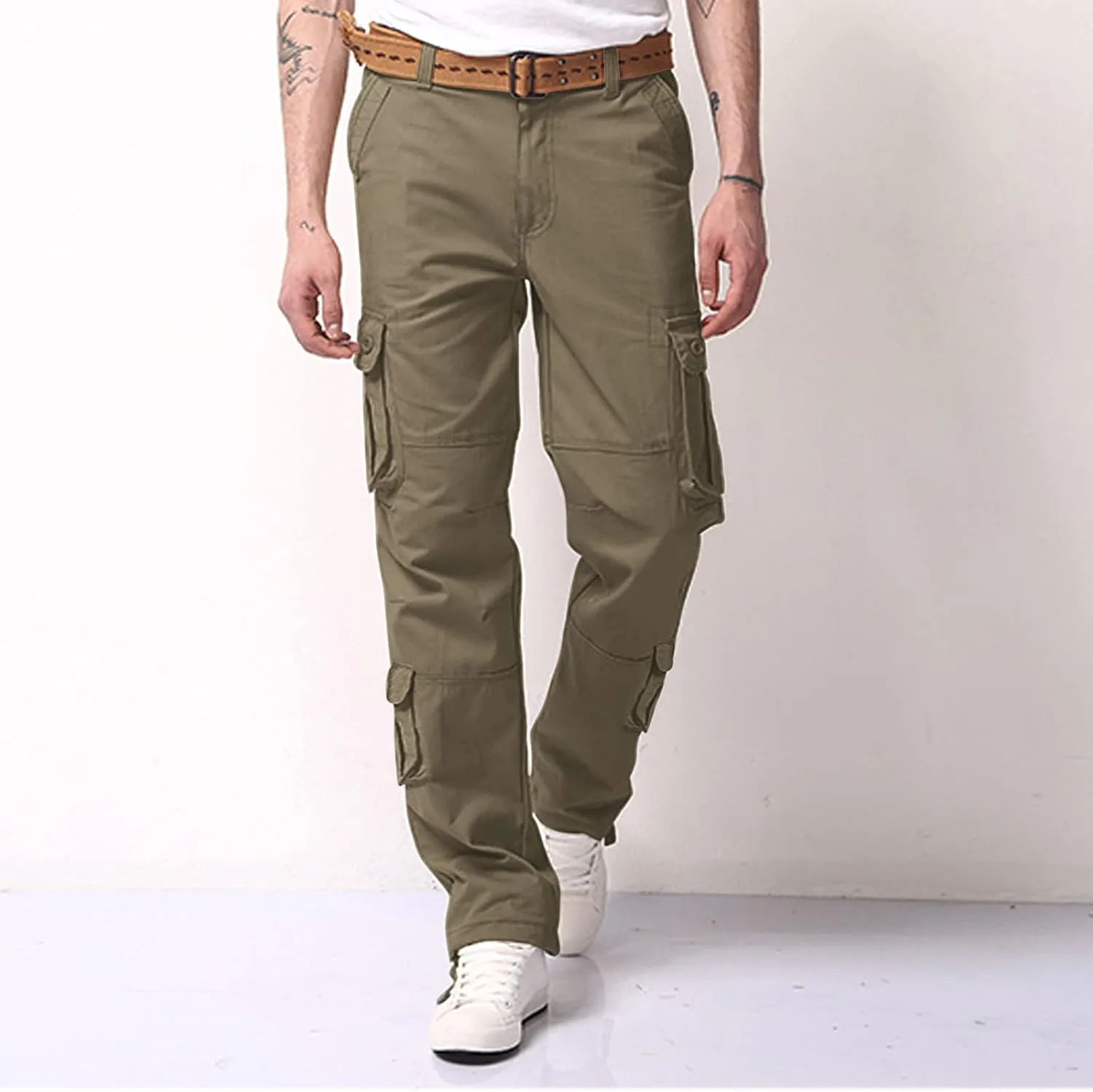 Cargo Pants for Men Work Flexible Casual Drawstring Waist Joggers Classic Breathable Active Fishing Hiking Pants