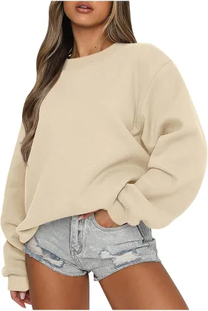 Ceboyel Womens Crew Neck Sweatshirts Oversized Long Sleeve Pullover Hoodie Cute Sweaters Shirts Teens Girls Winter Clothes