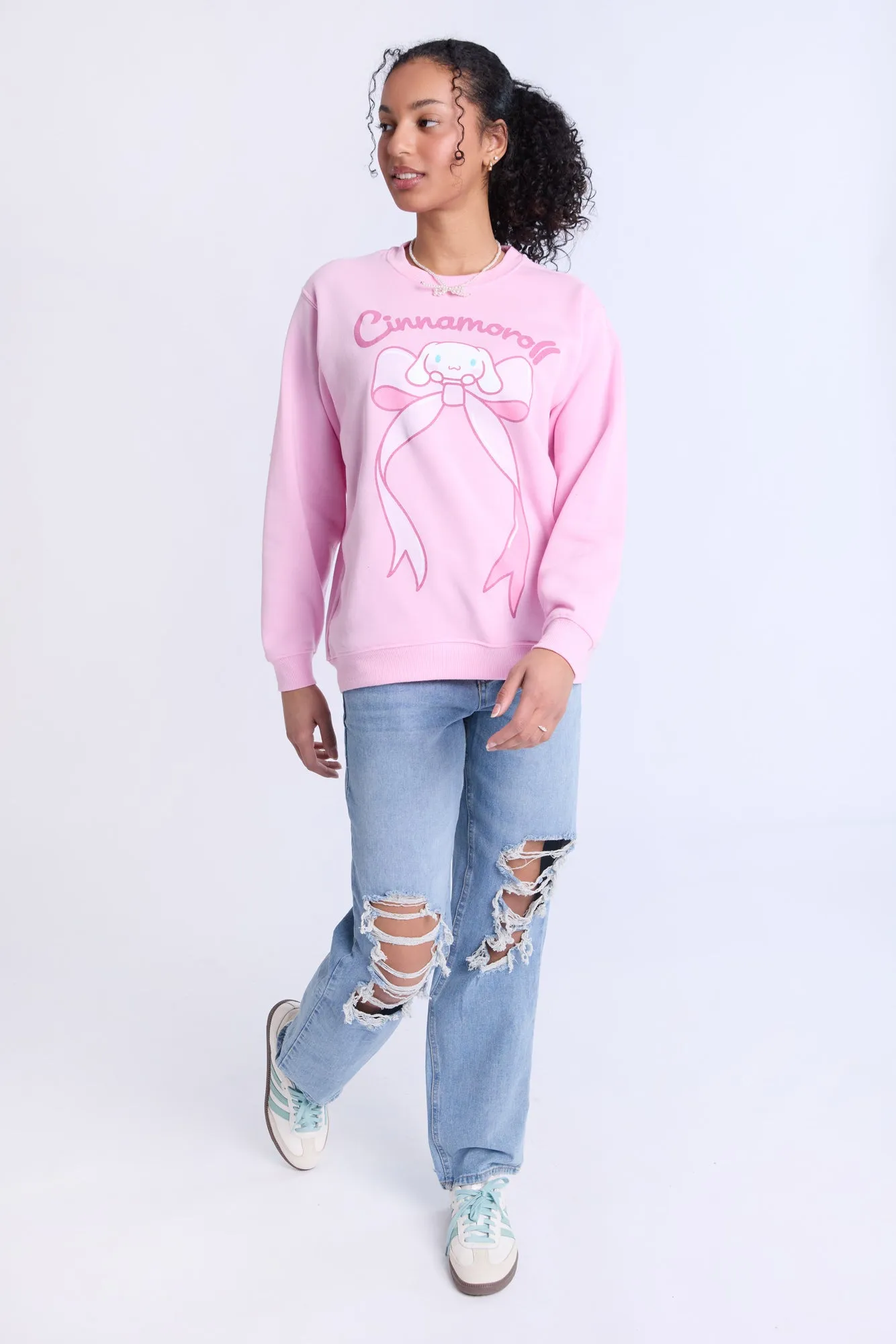 Cinnamoroll Bow Graphic Crew Neck Sweatshirt