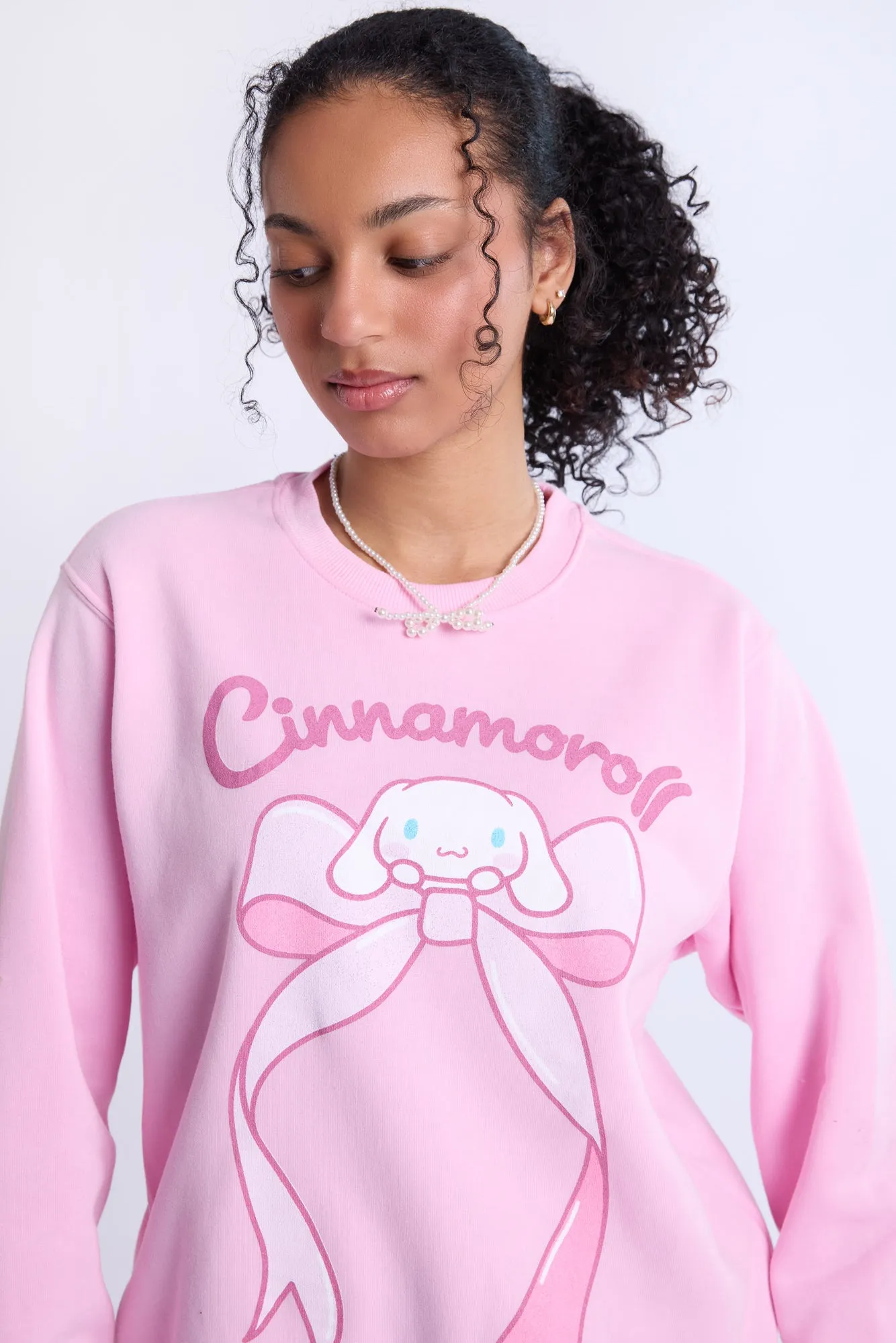 Cinnamoroll Bow Graphic Crew Neck Sweatshirt